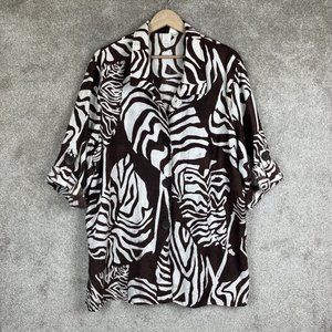 Jones New York Shirt Womens Extra Large Brown White Linen Button Front- 8537